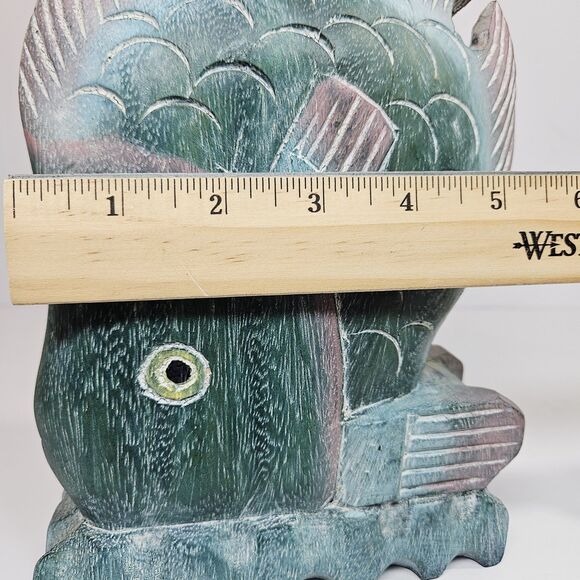 Vtg Nautical Hand Carved Thailand Wood Tropical Fish Hand Painted 3D Green Pink - Picture 6 of 12